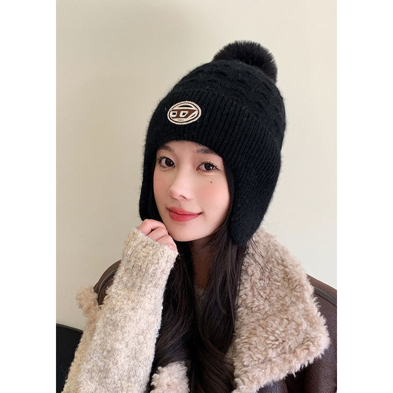Unique Black Warm Knitted Cotton Bonnie Hat