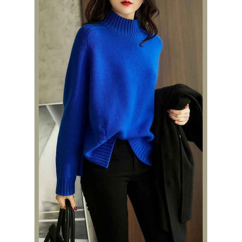 Vintage Blue Side Open Slim Fit Wool Fall Knit sweaters