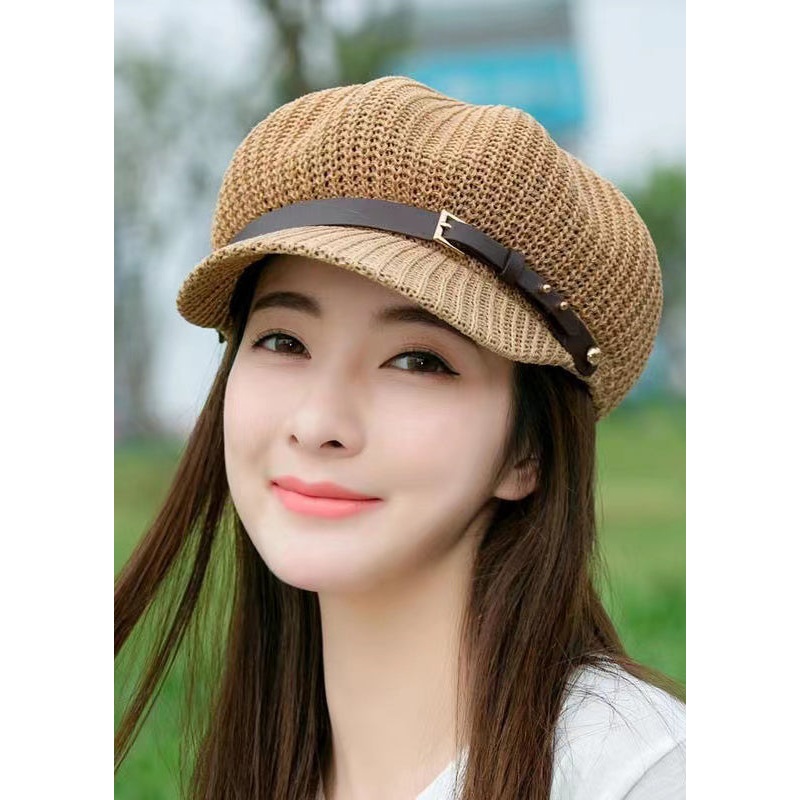 Women Casual Khaki Patchwork Beret Hat