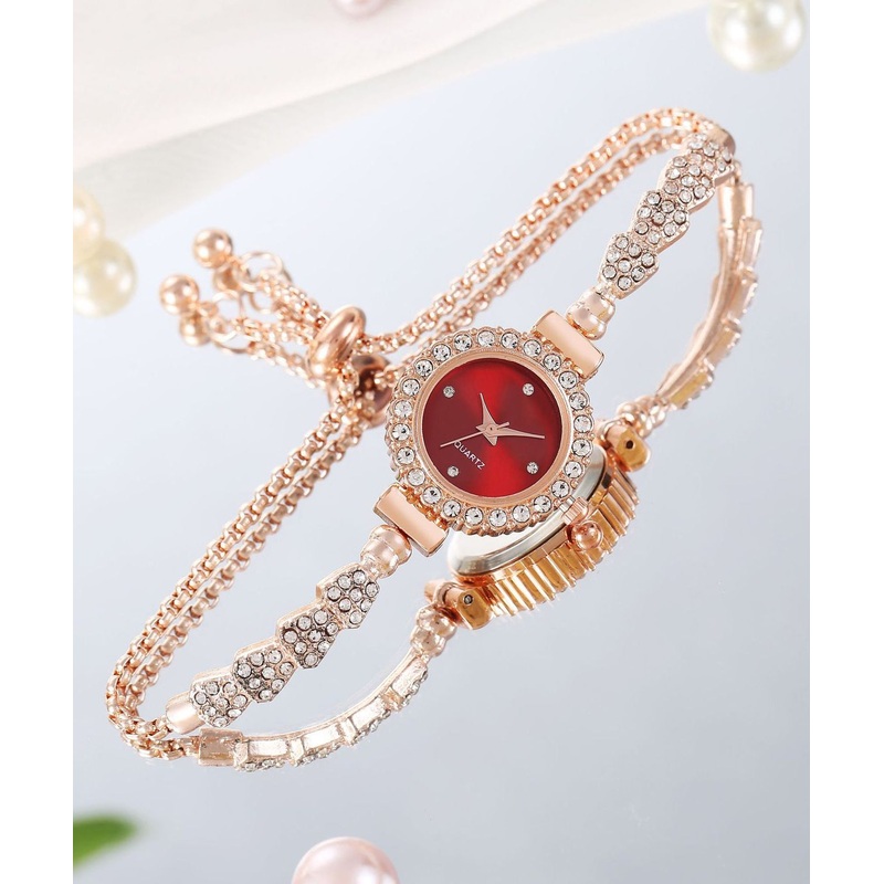 Boutique Red Stainless Steel Zircon Adjustable Waterproof Watch