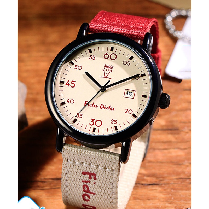 Chic Red Alloy Fabric Quartz Movement Watch