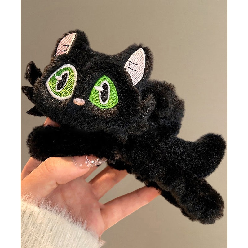 Cute Black Alloy Fuzzy Fur Fluffy Little Cats Hairpin
