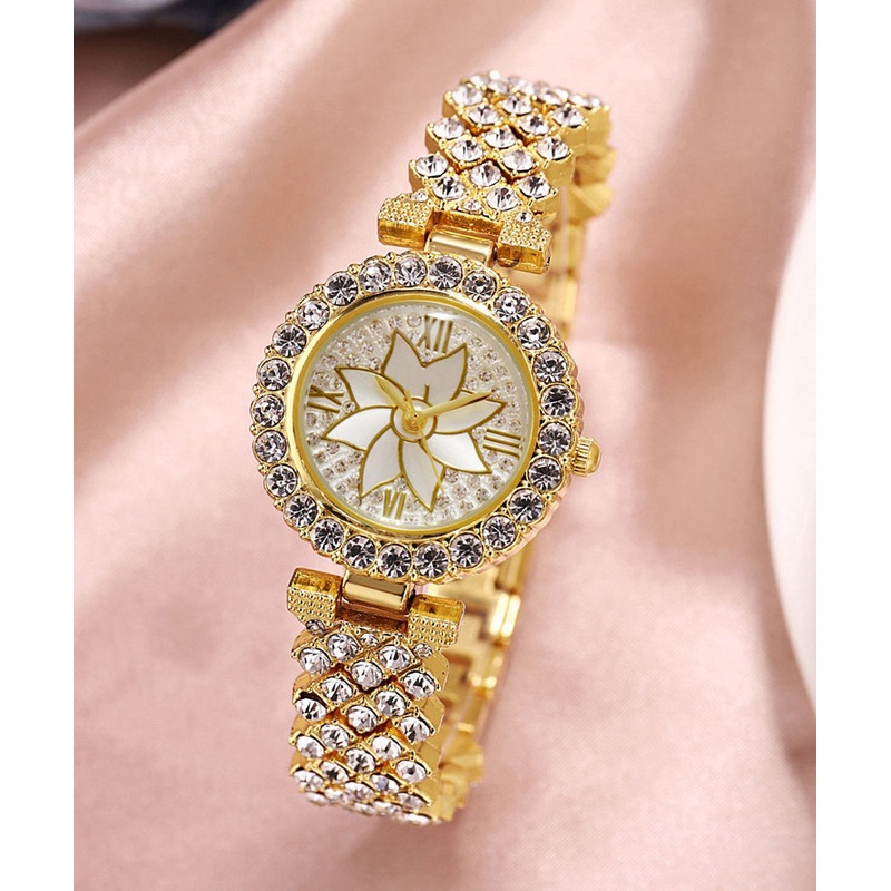 Fine Gold Stainless Steel Zircon Waterproof Watch