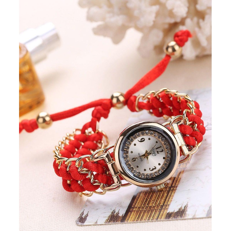 Handmade Red Alloy Zircon Weave Waterproof Watch