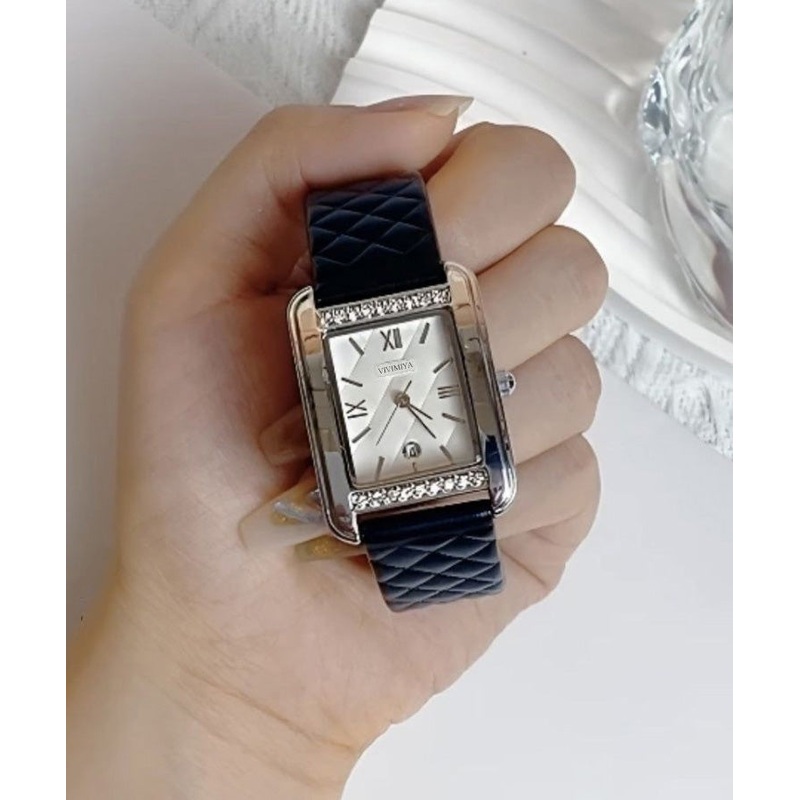Modern White Leather Zircon Tempered Glass Waterproof Watch