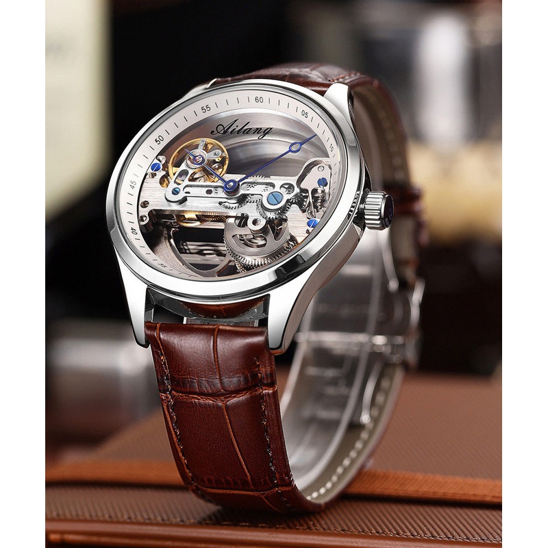 New Brown Leather Hollow Out Waterproof Watch