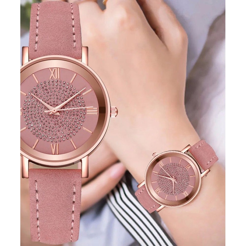 Pink Starry Sky Dial Watches for Women Fashion Roman