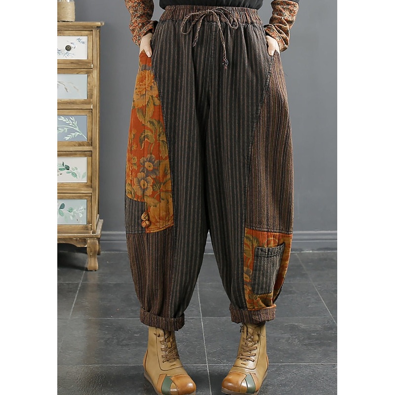 Retro Stripe Patch Spliced Padded Harem Pants