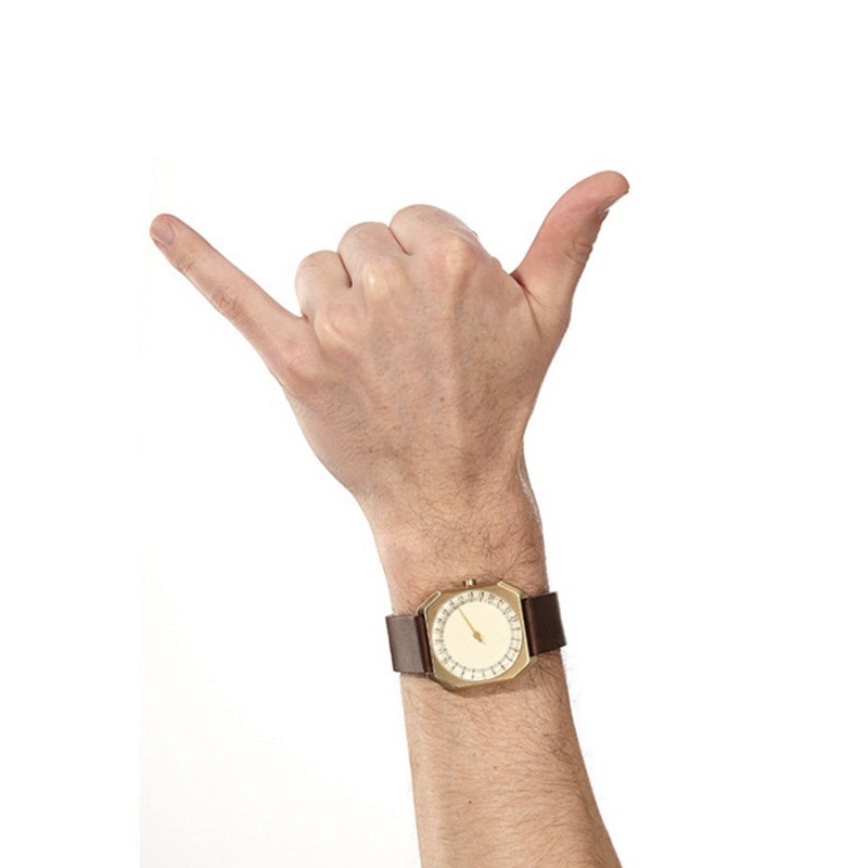 Simple Coffee Stainless Steel Genuine Leather Tempered Glass Watch