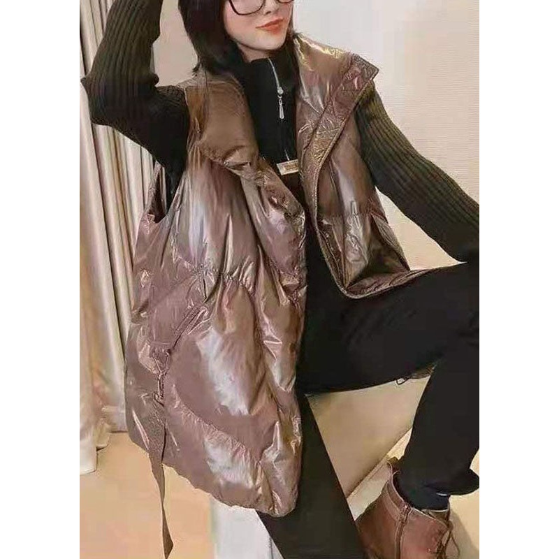 Simple Khaki fashion Loose zippered Winter Sleeveless Puffer Vest
