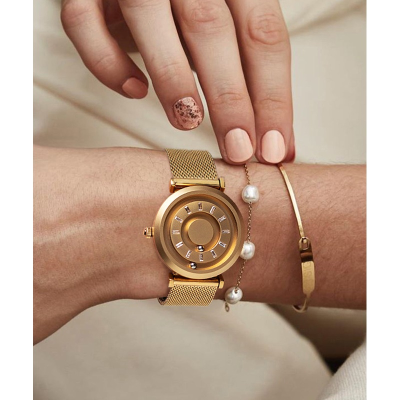 Stylish Gold Stainless Steel Zircon Quartz Movement Watch