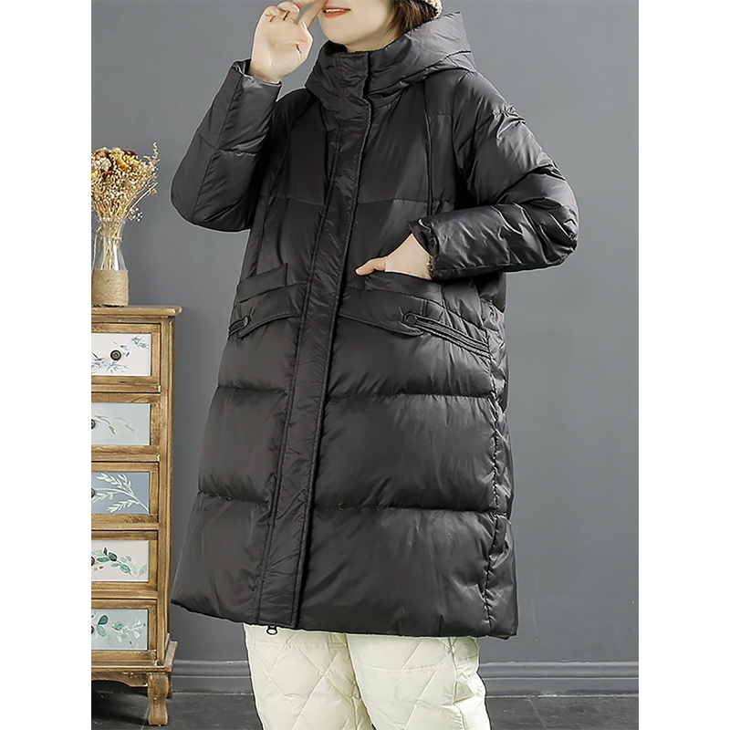 Winter Solid Warm Loose Hooded Down Coat