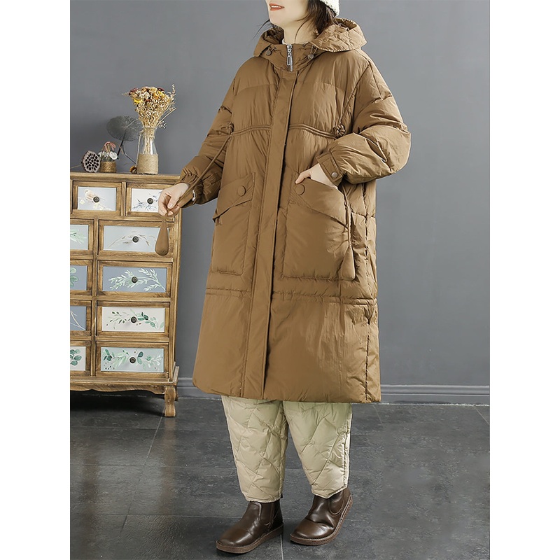 Women Casual Solid Long Hooded Down Coat