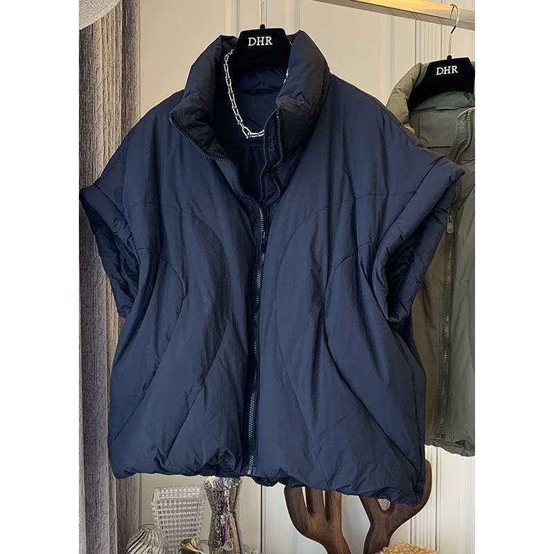 Casual Navy Turtleneck zippered Pockets Winter Sleeveless down vest