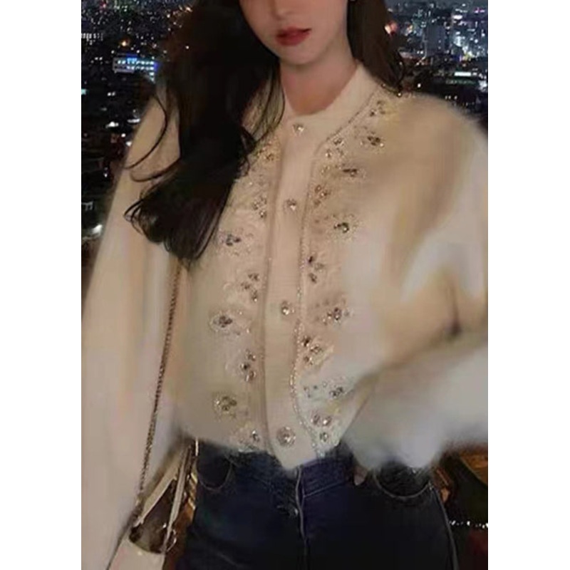 Handmade White Button Nail Bead Patchwork Ma Hai Mao Coats Fall