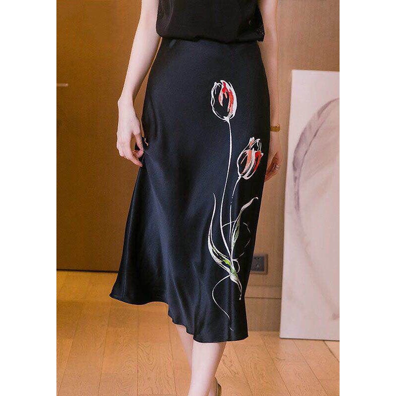 Organic Black fashion Print zippered A Line Fall Skirt