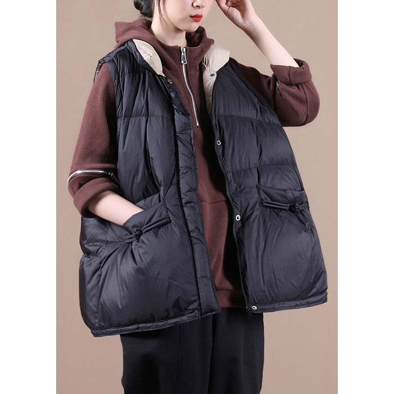 Simple Black Cute Loose Button Thick Winter Sleeveless Puffer Vest