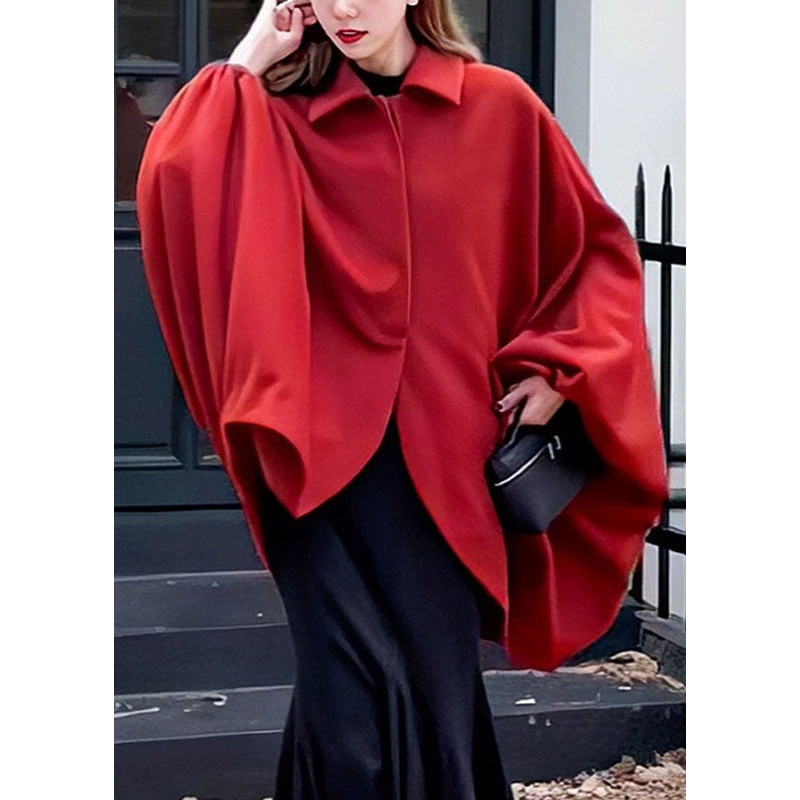 Beautiful Red Peter Pan Collar Asymmetrical Woolen Cape Bracelet Sleeve