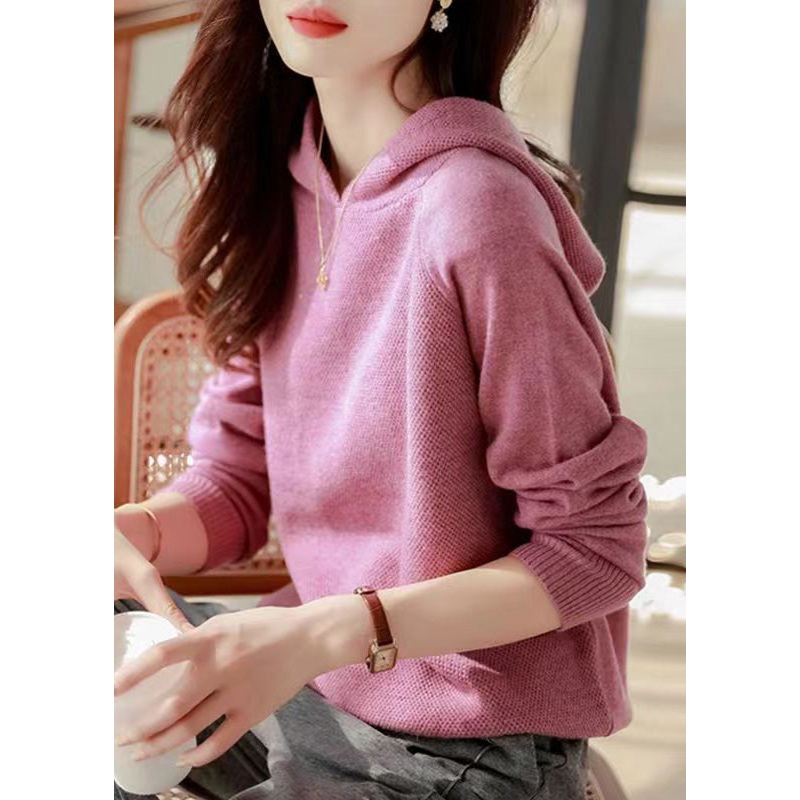 Casual Purple Hooded Thick Patchwork Knit Woolen Sweaters Fall