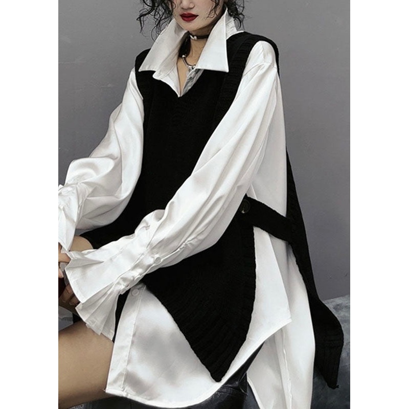 Chic Black V Neck Side Open Knit Sweaters Fall