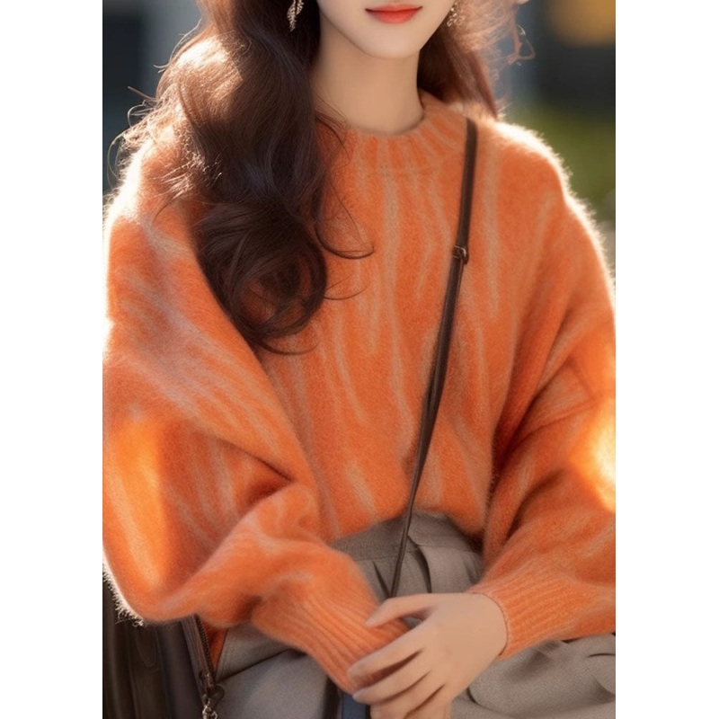 Fashion Orange Thick Cotton Knit Sweaters Long Sleeve