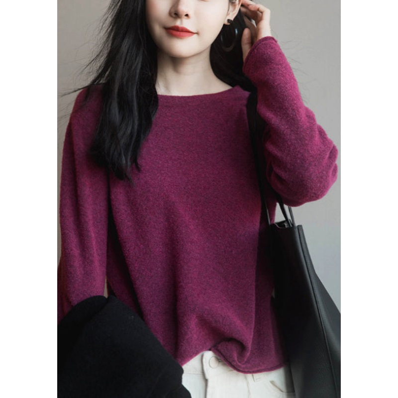 Italian Purple O Neck Patchwork Warm Knit Sweater Tops Fall