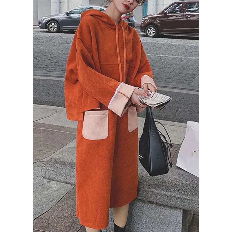 Plus Size Orange Drawstring Patchwork Pullover And Crop Pants Two Pieces Set Long Sleeve