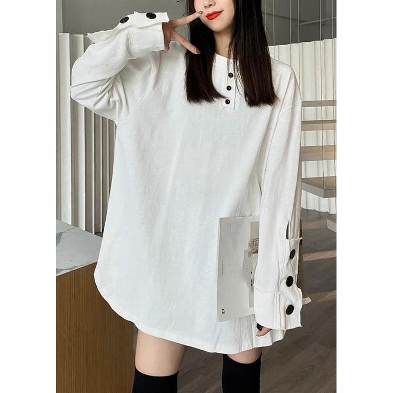Plus Size White Patchwork Button Sweatshirts Long Sleeve