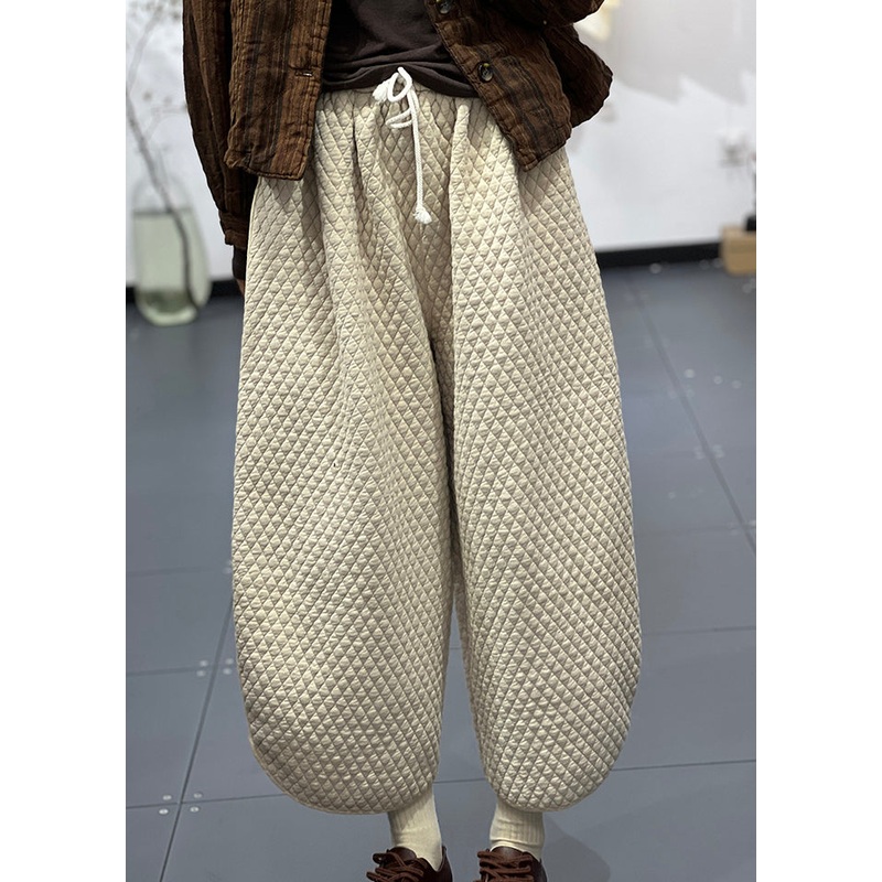 Boutique Casual Apricot Elastic Waist Fine Cotton Filled Wide Leg Pants Winter