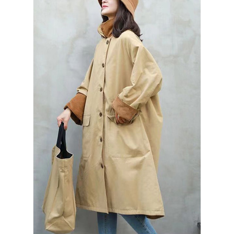Brown Pockets Patchwork Corduroy Coat Peter Pan Collar Long Sleeve