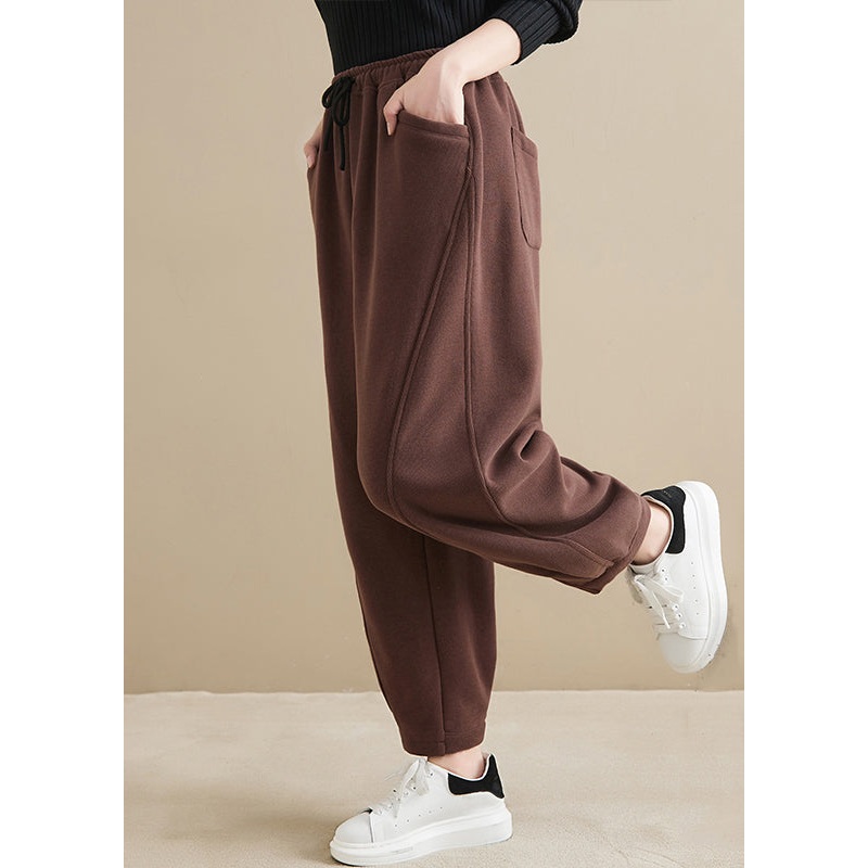 Coffee High Waist Thick Warm Fleece Pants Sports Pants Winter