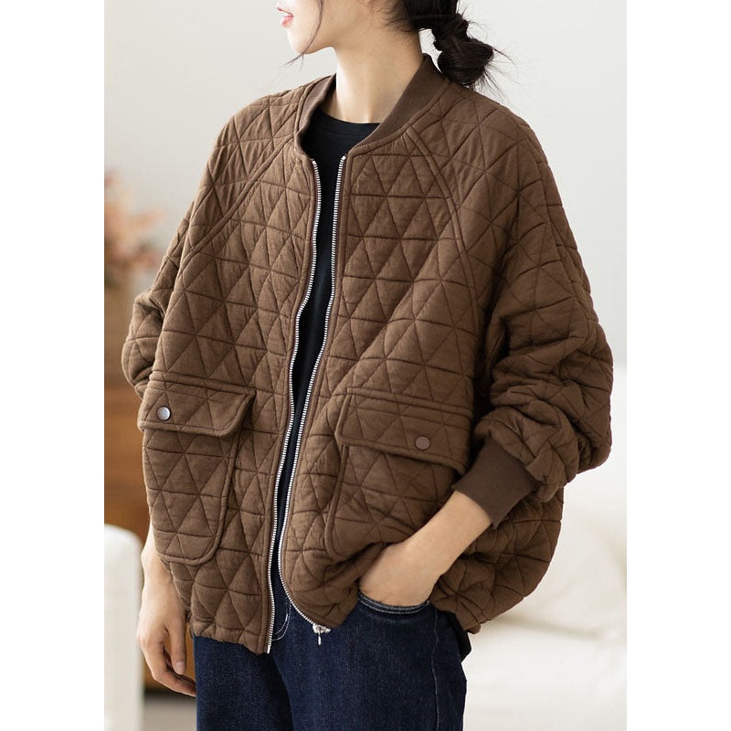 Coffee Zippered Cozy Warm Jacket Long Sleeve