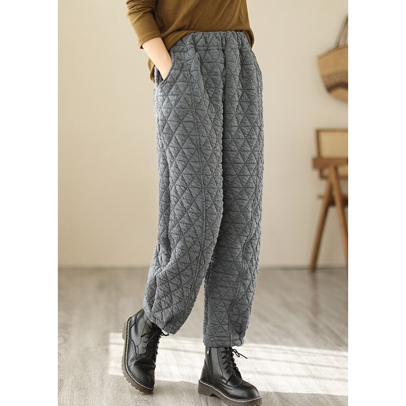 Grey High Waist Warm Fleece Lantern Pants