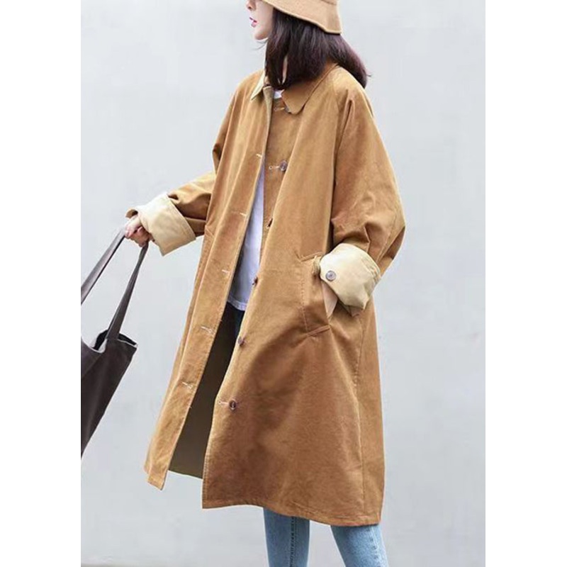 Italian Khaki Button Pockets Patchwork Corduroy Coats Fall