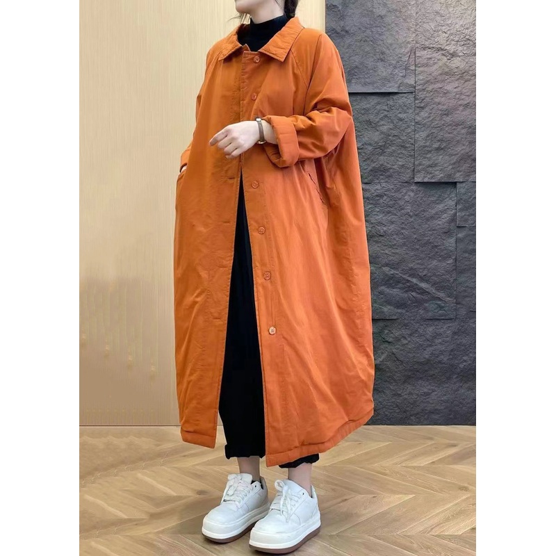 Loose Orange Peter Pan Collar Button Pockets Parka Winter