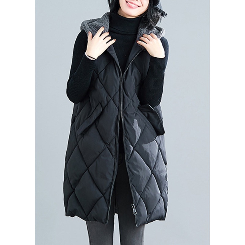 New Black Hooded Teddy Faux Fur Patchwork Parka Waistcoat Sleeveless