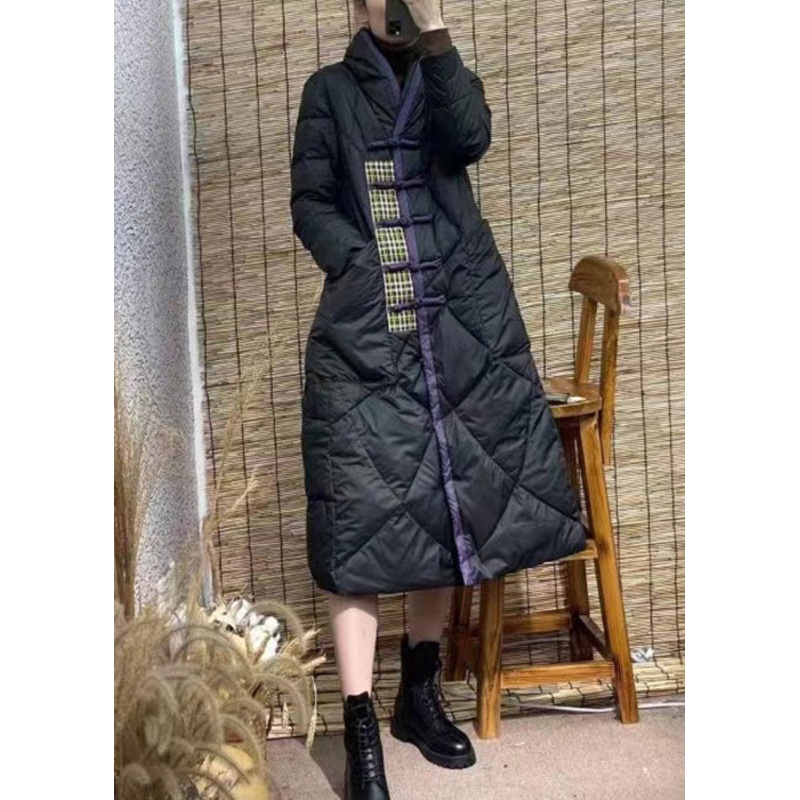New Black Stand Collar Button Pockets Duck Down Coat Winter