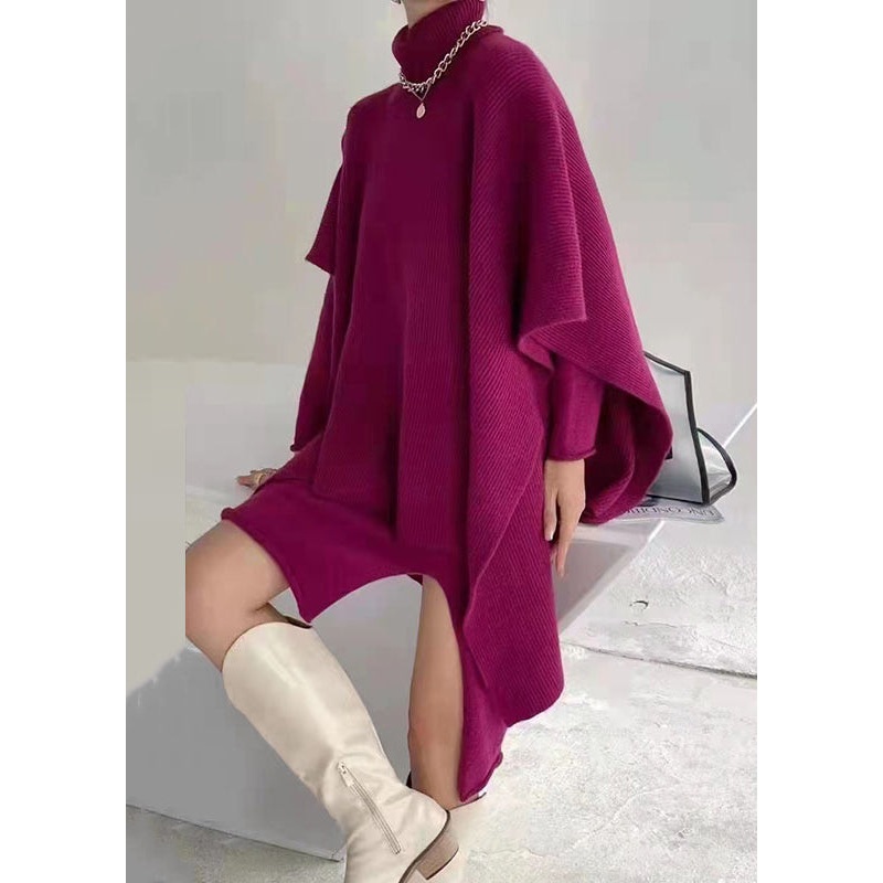 New Rose Turtleneck Asymmetrical Cotton Knit Two Pieces Set Fall