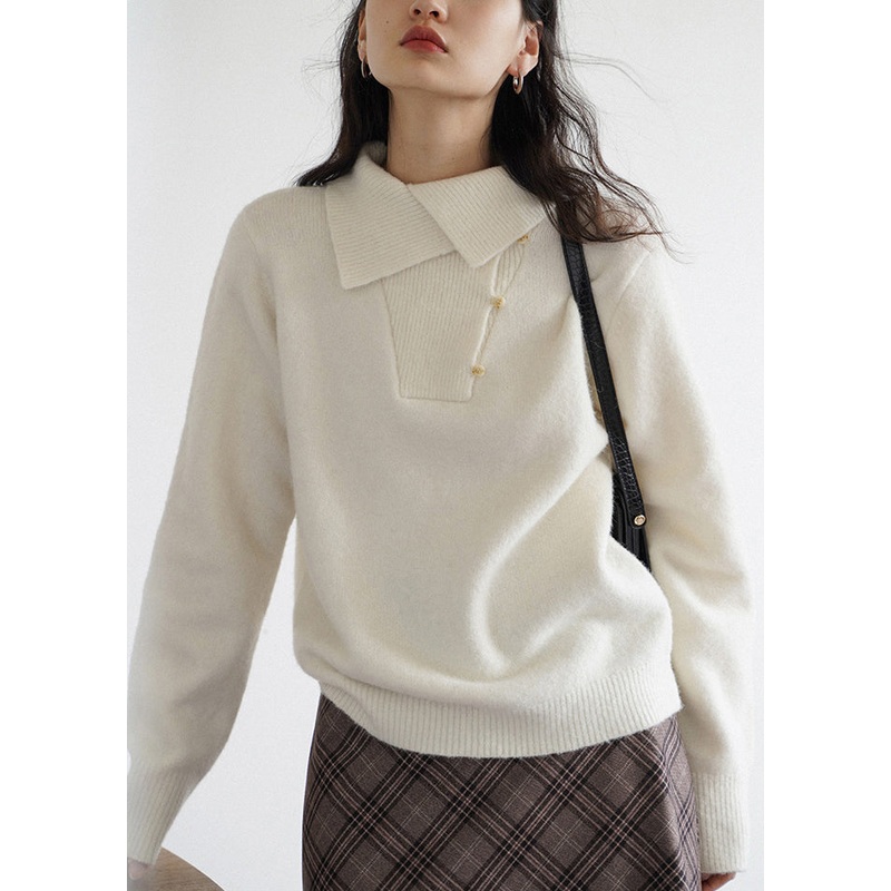 New White Button Patchwork Cozy Knit Sweaters Fall