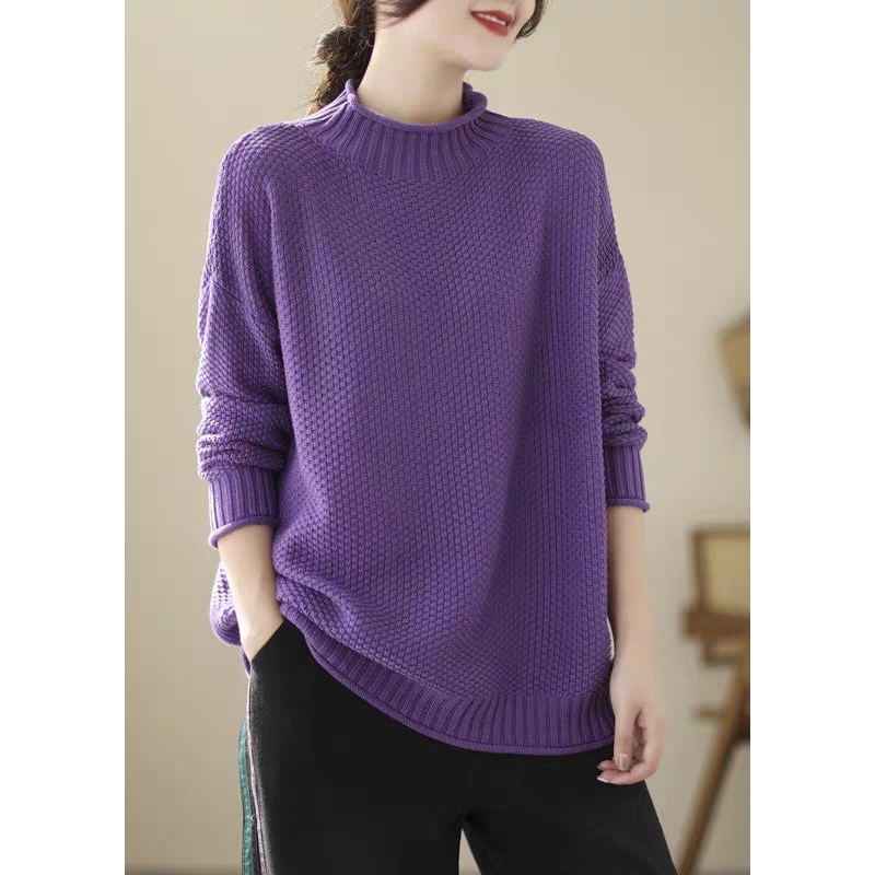 Simple Versatile Purple Loose Thick Knit Sweater Tops Winter