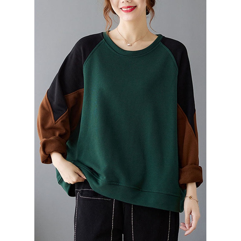 Unique Green O-Neck Thick Sweatshirts Fall