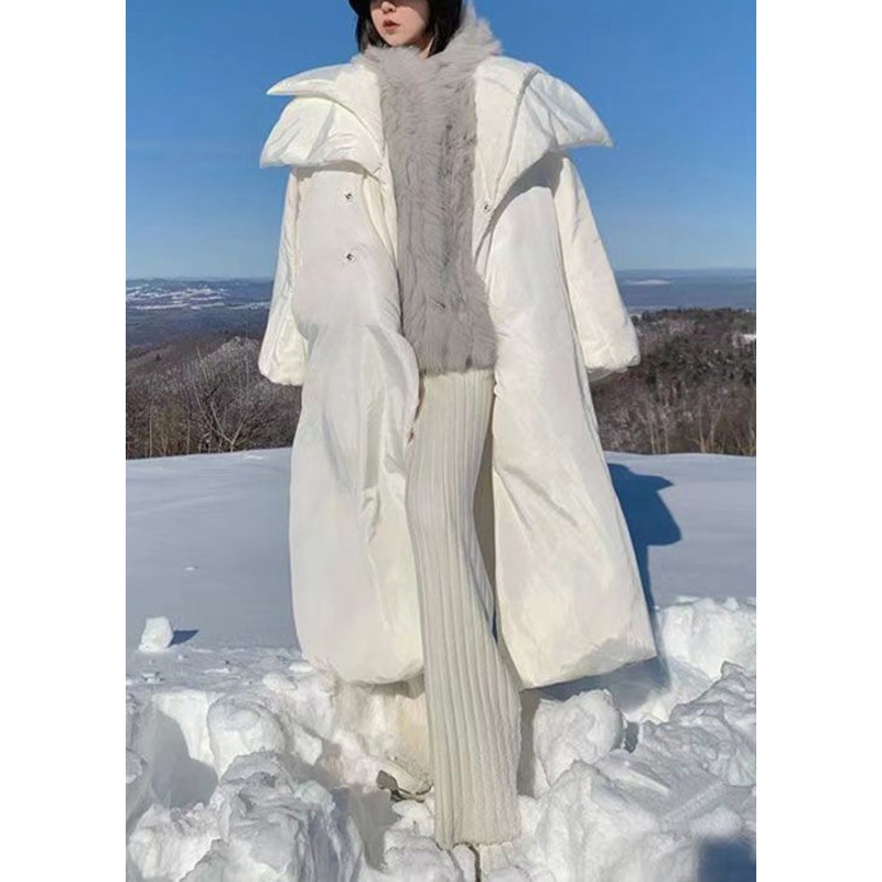 French White Pockets Tie Waist Fine Cotton Filled Parka Winter