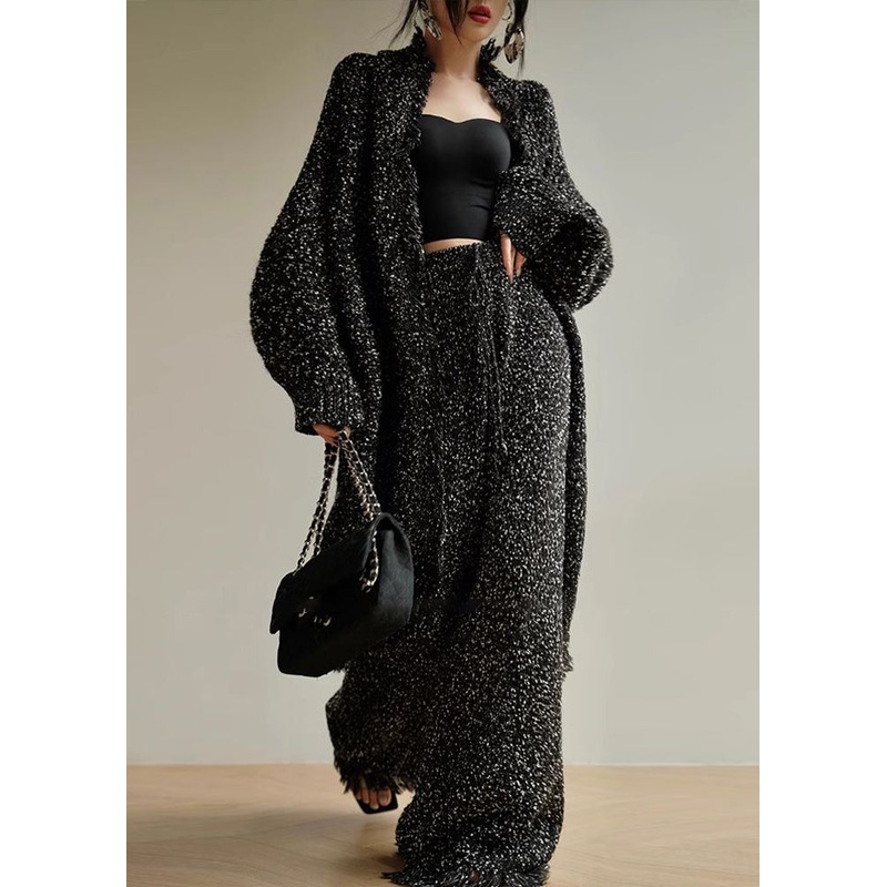 Unique Black Tasseled Tops And Pants Two Pieces Set Fall