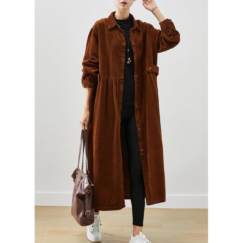 Art Brown Oversized Corduroy Trench Coats Spring