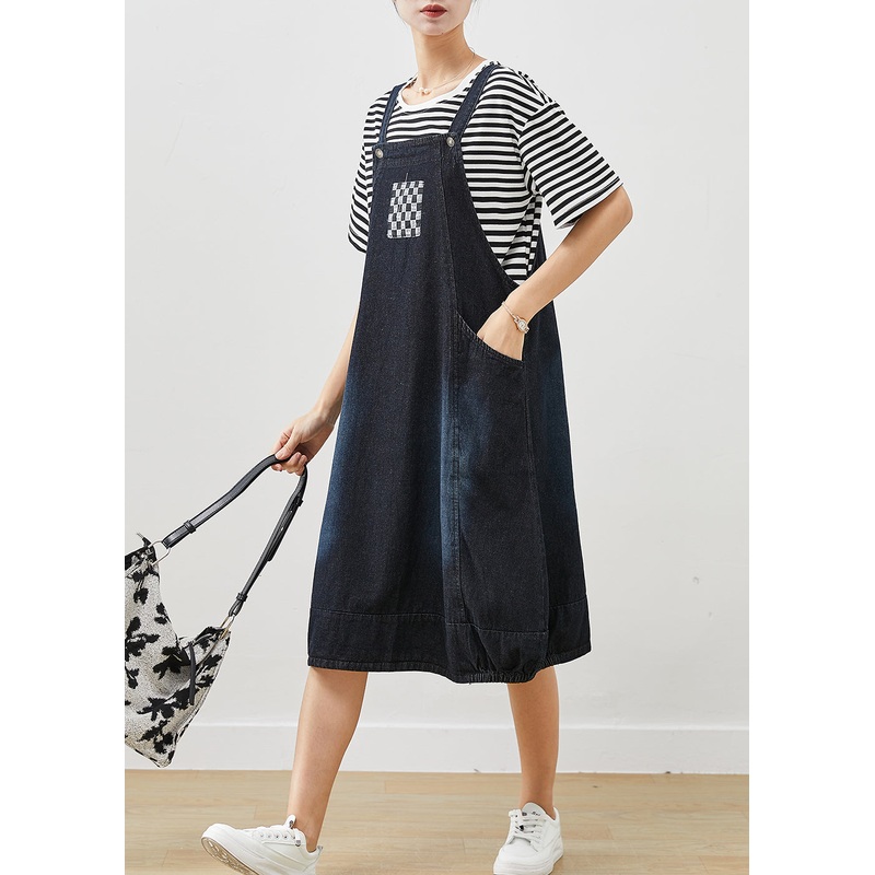 Beautiful Navy Oversized Striped Cotton Two Pieces Set Summer