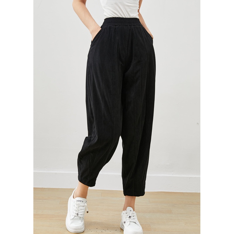 Black Patchwork Corduroy Harem Pants Oversized Pockets Winter