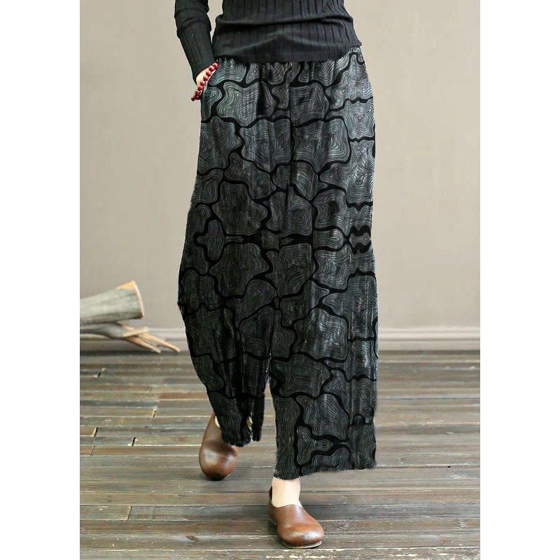 Black-texture Striped Linen Wide Leg Pants Elastic Waist Oversized Summer