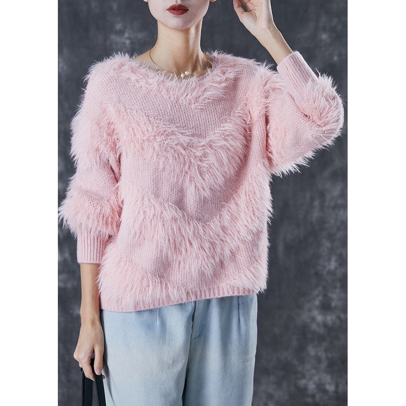 Boho Pink Tasseled Thick Knit Sweaters Winter