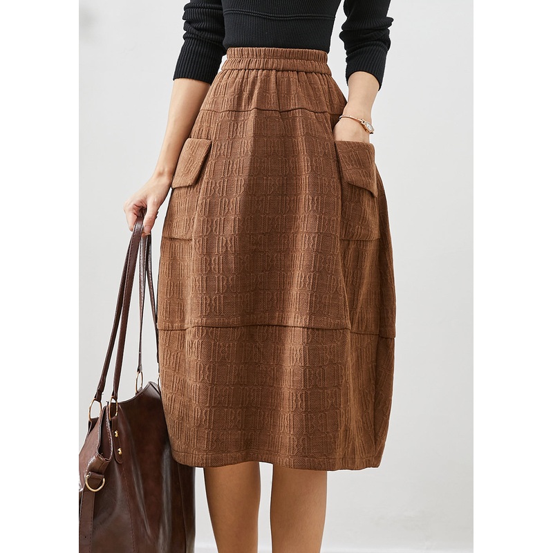 Casual Coffee Jacquard Patchwork Corduroy Skirt Fall