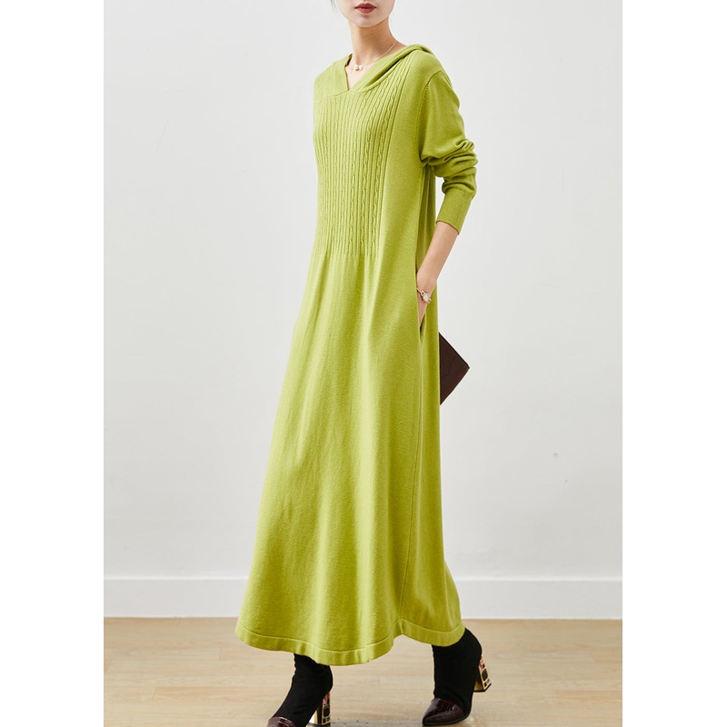 Casual Fluorescent Green Hooded Knit Dress Spring